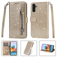 Flip case for Samsung Galaxy A35 5G, Wallet Zipper Pocket Glittery, gold