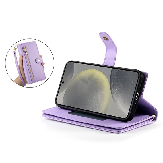 Flip case for Samsung Galaxy S25, Wallet Zipper Pocket, purple