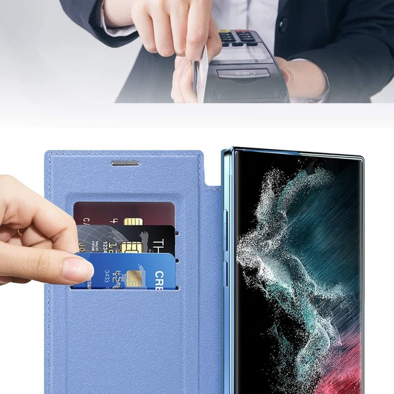 Flip case for Samsung Galaxy S22 Ultra 5G, RFID Wallet MagSafe CamShield, blue