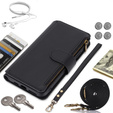 Flip case for Samsung Galaxy S24, Wallet Zipper Pocket RFID, with shoulder strap, black