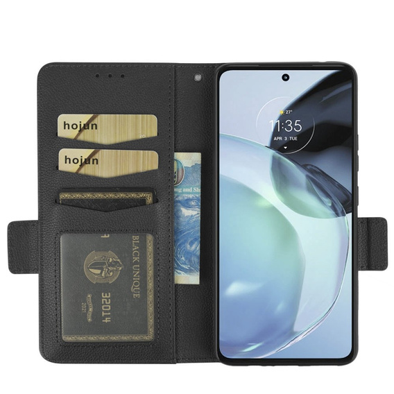 Flip case for Motorola Moto G72, Wallet Litchi Magnet, black