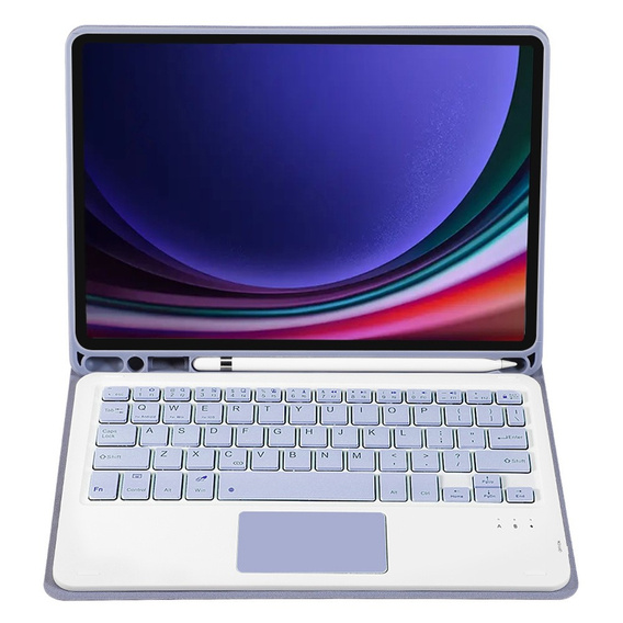 Case + keyboard Samsung Galaxy Tab S9, Leather Pen Slot TouchPad, purple