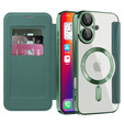 Flip case for iPhone 16, RFID Wallet MagSafe CamShield, green