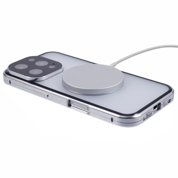 Magnetic Dual Glass MagSafe case for iPhone 16 Pro Max, silver