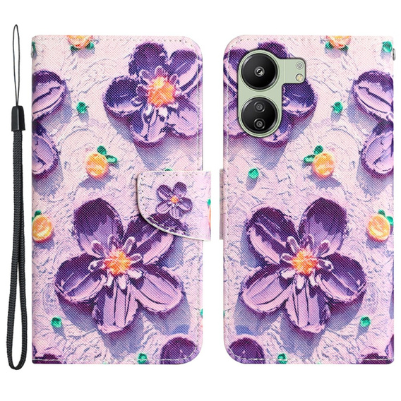 Flip case for Xiaomi Redmi 13C / Poco C65, Wallet, Painted Flowers, purple