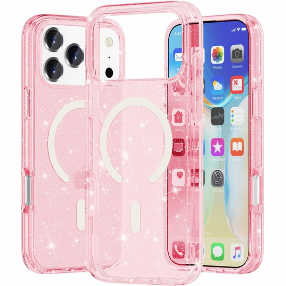 Case for iPhone 17 Pro Max, for MagSafe, glitter - translucent pink