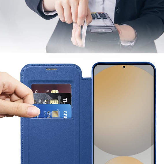 Flip case for Samsung Galaxy S25 FE, RFID Wallet MagSafe CamShield, dark blue