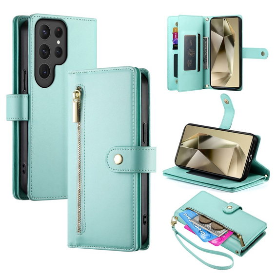 Flip case for Samsung Galaxy S25 Ultra, Wallet Zipper Pocket, green