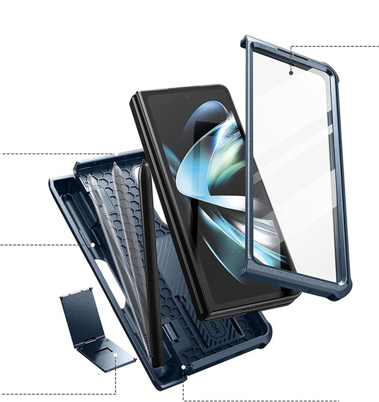Armored case for Samsung Galaxy Z Fold 4 5G, Dexnor Full Body S-Pen Slot, dark blue
