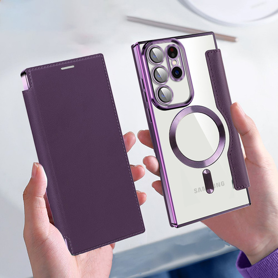 Flip case for Samsung Galaxy S23 Ultra, RFID Wallet MagSafe CamShield, purple