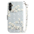 Flip case for Samsung Galaxy A14 4G/5G, Wallet, flowers magnolia, white
