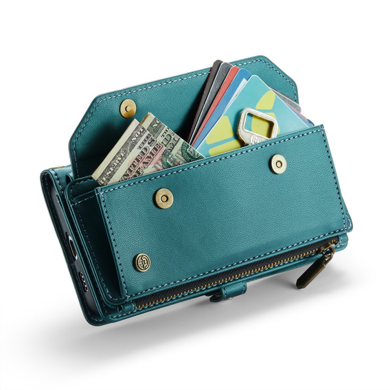 Case CASEME for Samsung Galaxy A55 5G, RFID Leather Wallet, with shoulder strap, green