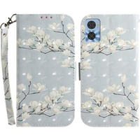 Flip case for Motorola Moto E22 / E22i, Wallet, flowers magnolia, white