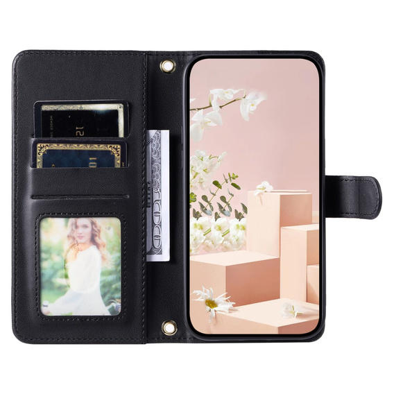 Flip case for iPhone 16 Plus, Rhombus Crossbody Leather, black