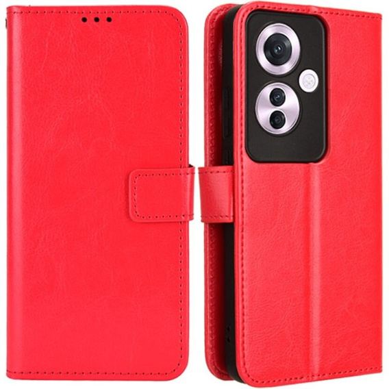 Flip case for Oppo Reno 11F 5G, Crazy Horse Wallet, red
