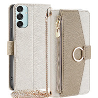 Flip case for Samsung Galaxy M15 5G, Wallet Zipper Pocket, with mirror, white