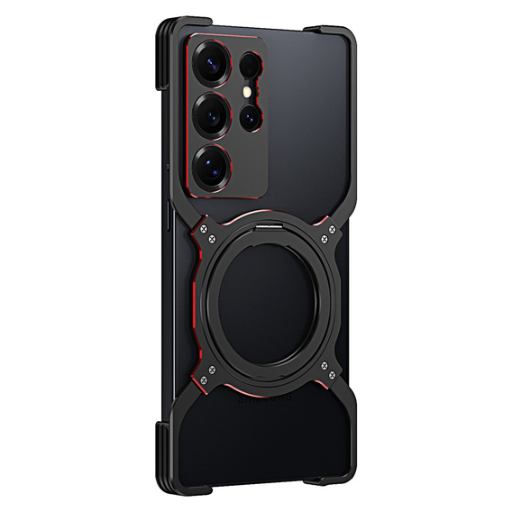 Case for Samsung Galaxy S25 Ultra, Kickstand Bumper, with lens cover, for MagSafe, black / red