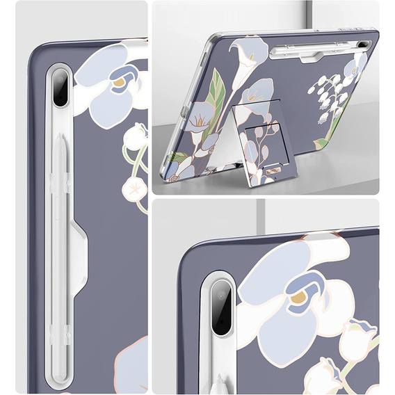 Case for Samsung Galaxy Tab S7 FE, Suritch Full Body Flowers, grey