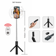 Selfie stick with tripod function and Bluetooth remote control, for smartphones between 6.5 cm and 9.5 cm wide
