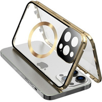 Magnetic Dual Glass MagSafe case for iPhone 15, gold