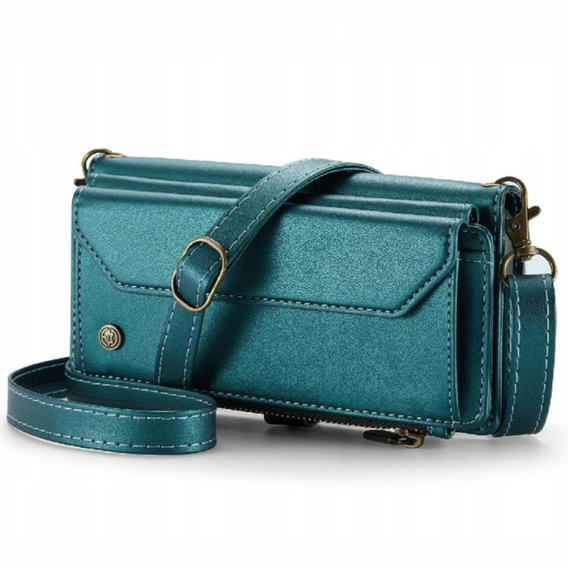 Case CASEME for Samsung Galaxy S24 FE, RFID Leather Wallet, with shoulder strap, green