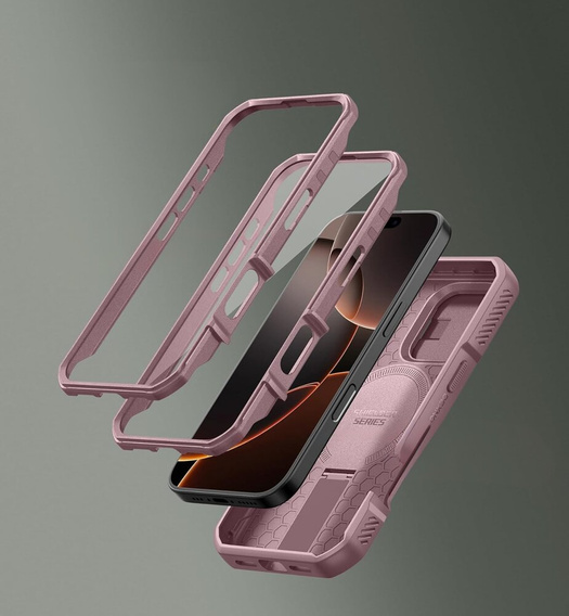 Armored case for iPhone 16 Pro, Dexnor CamProtect MagSafe, pink (Two frames)