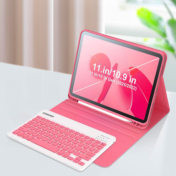 Case + keyboard iPad 10.9 2022 10 Gen, Pen Slot, pink rose gold