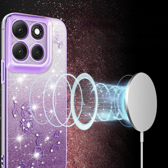 Case for Motorola Moto G56 5G, Glitter Flower, purple