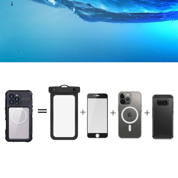 IP68 Waterproof Case for iPhone 16 Pro Max, SHELLBOX MagSafe, black