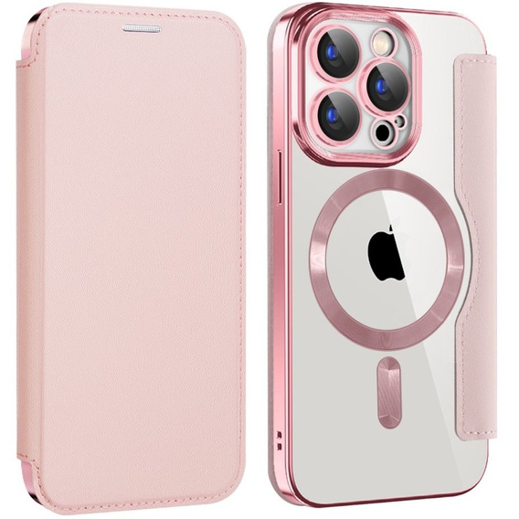 Flip case for iPhone 15 Pro, RFID Wallet MagSafe CamShield, pink