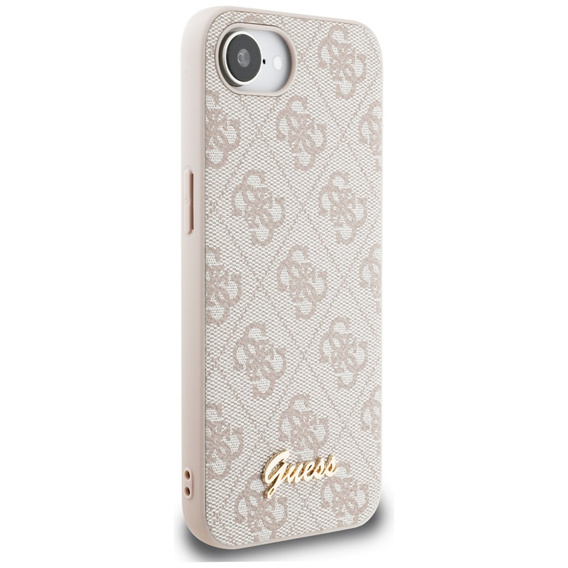 GUESS Case for iPhone 16E, 4G Metal Gold Logo, pink