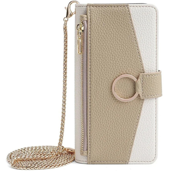 Flip case for Honor Magic 6 Lite 5G, Wallet Zipper Pocket, with mirror, white