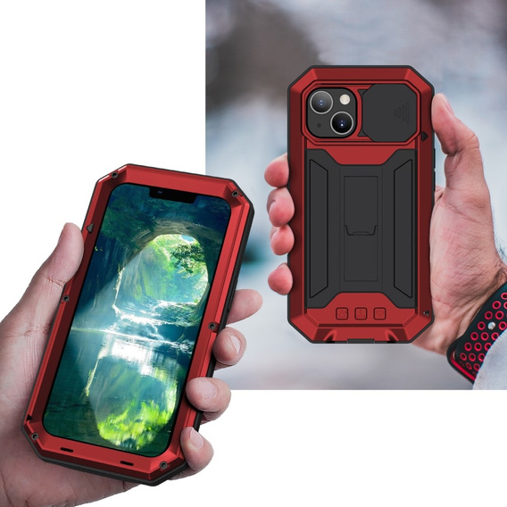Case for iPhone 13, R-JUST CamShield Slide, armoured, red / black