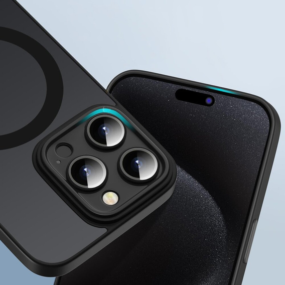 Case for iPhone 16 Pro, for MagSafe, ERBORD Matt Case, black + Screen Glass