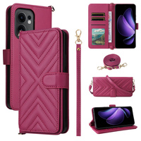 Crossbody Leather Wallet flip case for Oppo Reno 13F 5G, maroon