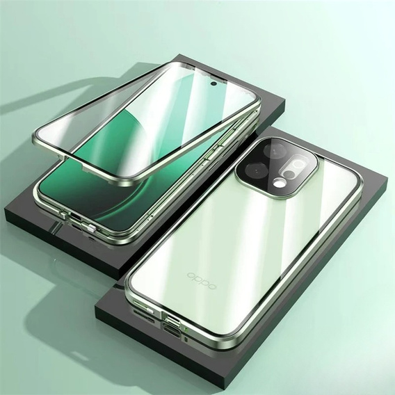 Case for Oppo Reno 14, Magnetic Dual Glass, transparent with green sides