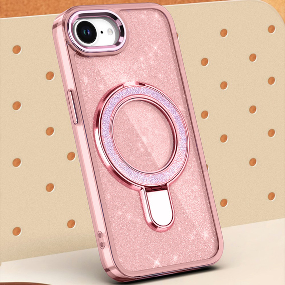 Case for iPhone 16e, Glittery Magnetic Kickstand, pink