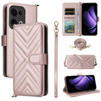 Crossbody Leather Wallet flip case for Oppo Reno 13 5G, pink