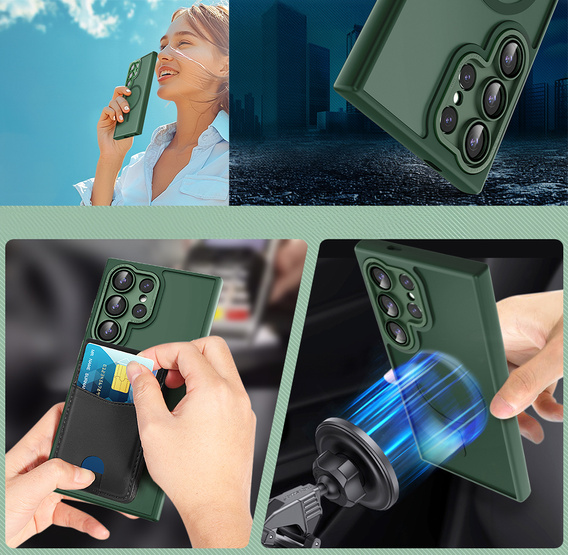 Case for Samsung Galaxy S25 Ultra, for MagSafe, ERBORD Matt Case, green + Screen Glass