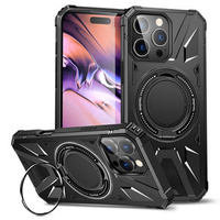 Case for iPhone 16 Pro, armored with stand and handle plate, black