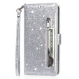 Flip case for Samsung Galaxy A56 5G, Wallet Zipper Pocket Glittery, silver