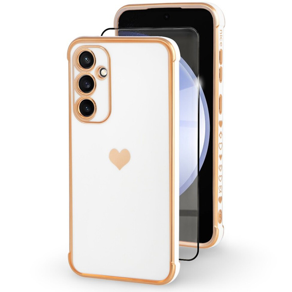 Case for Samsung Galaxy S23 FE, Electro heart, white + Full Glue Ceramic Glass