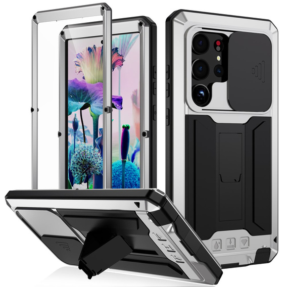 Armored case for Samsung Galaxy S23 Ultra, R-JUST CamShield Slide, silver