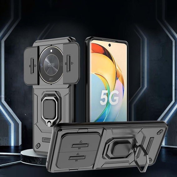 Case for Honor Magic 6 Lite 5G, KickStand Camera Lens, black