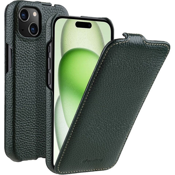 MELKCO flip case for iPhone 15 Plus, leather, flip, dark green