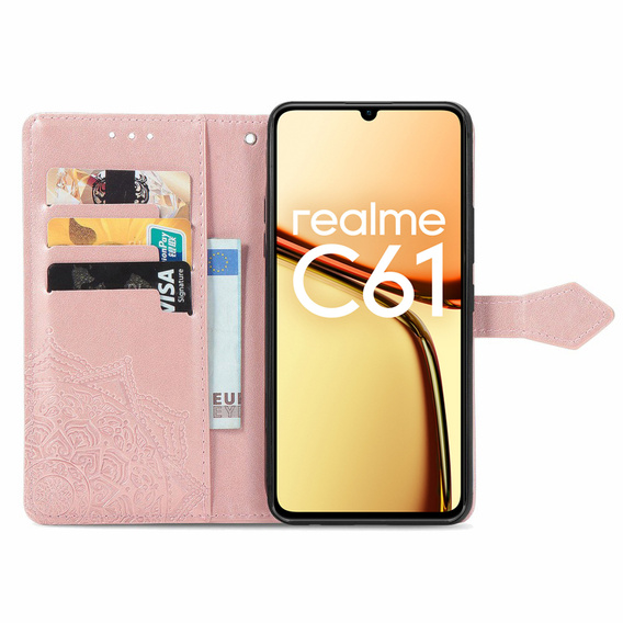 Flip case for Realme C61, Mandala, pink rose gold