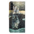 Flip case for Samsung Galaxy A14 4G/5G, Wallet, Cat & Tiger, grey