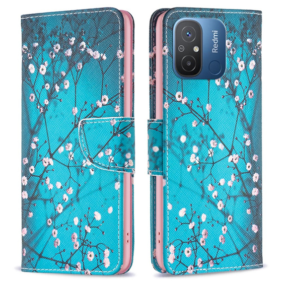 Flip case for Xiaomi Redmi 12C, Wallet, sakura, blue