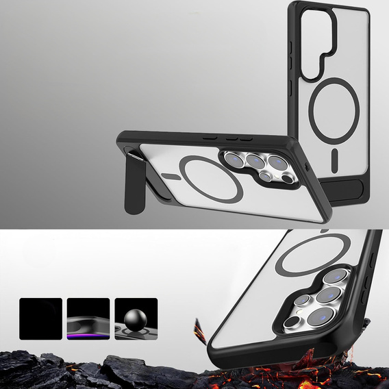 Case for Samsung Galaxy S25 Ultra, Kickstand Matt Case, for MagSafe, black