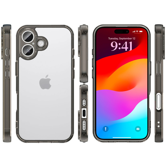 Case for iPhone 17, with camera cover, transparent with black sides